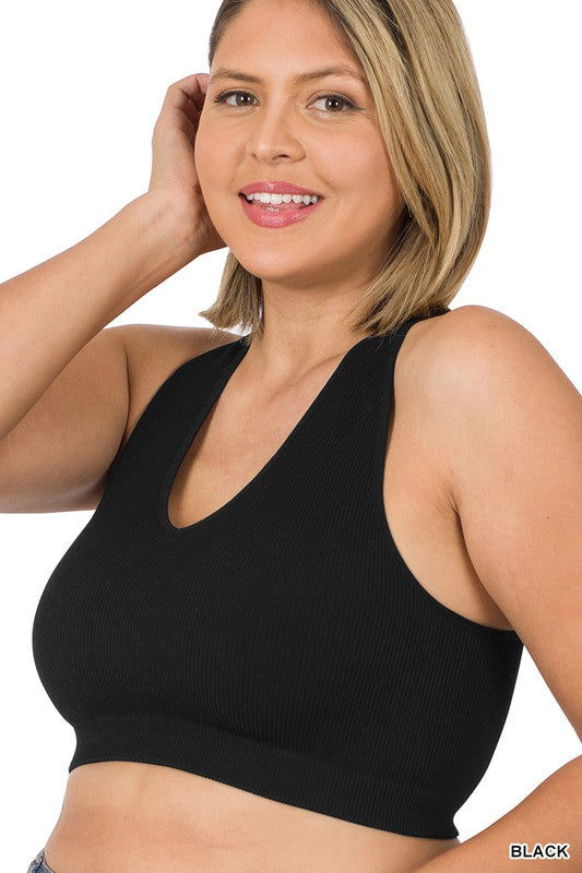 Plus Ribbed Cropped Racerback Tank Top