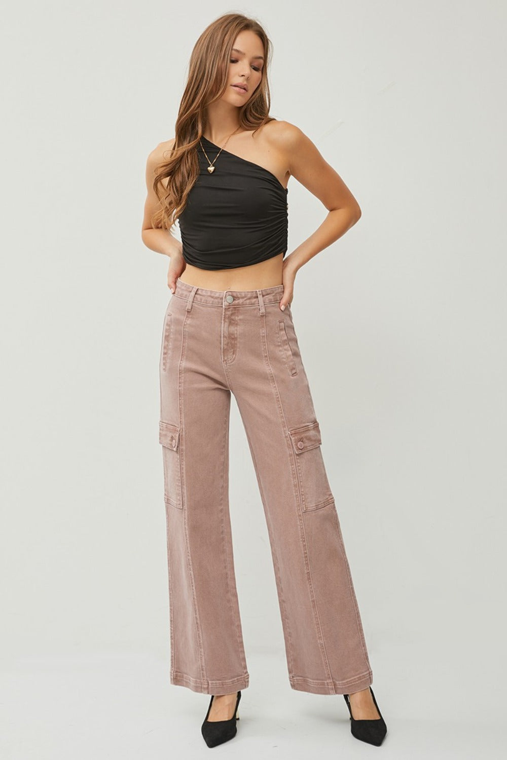 RISEN Full Size High Rise Wide Leg Cargo Jeans