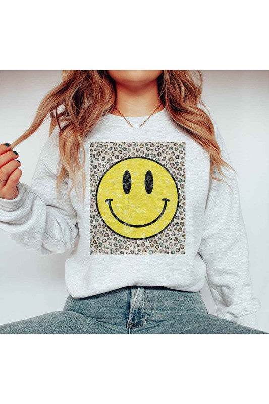 HAPPY LEOPARD GRAPHIC SWEATSHIRT PLUS SIZE