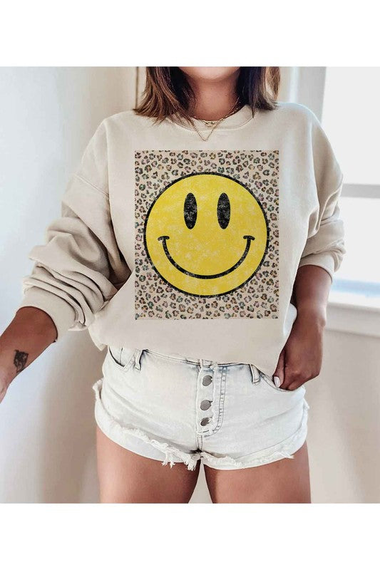 HAPPY LEOPARD GRAPHIC SWEATSHIRT PLUS SIZE