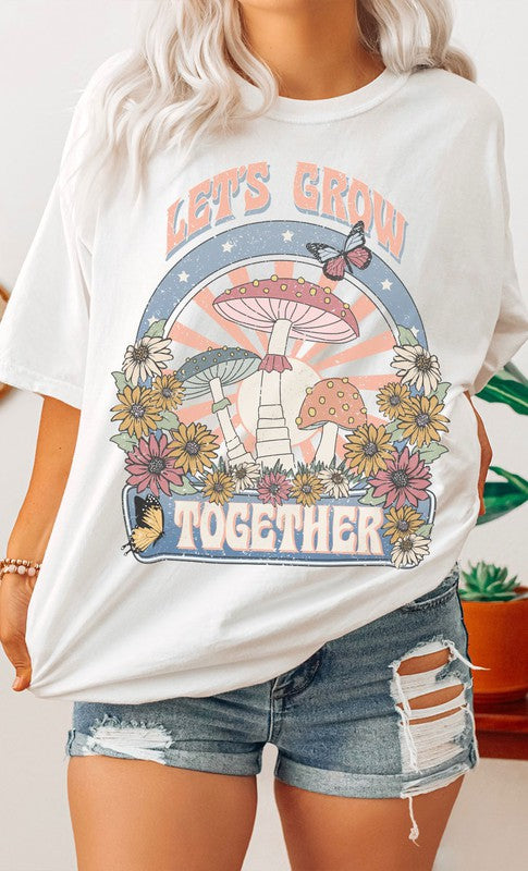 Retro Lets Grow Together Oversized Graphic Tee