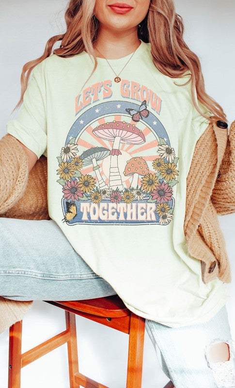 Retro Lets Grow Together Oversized Graphic Tee