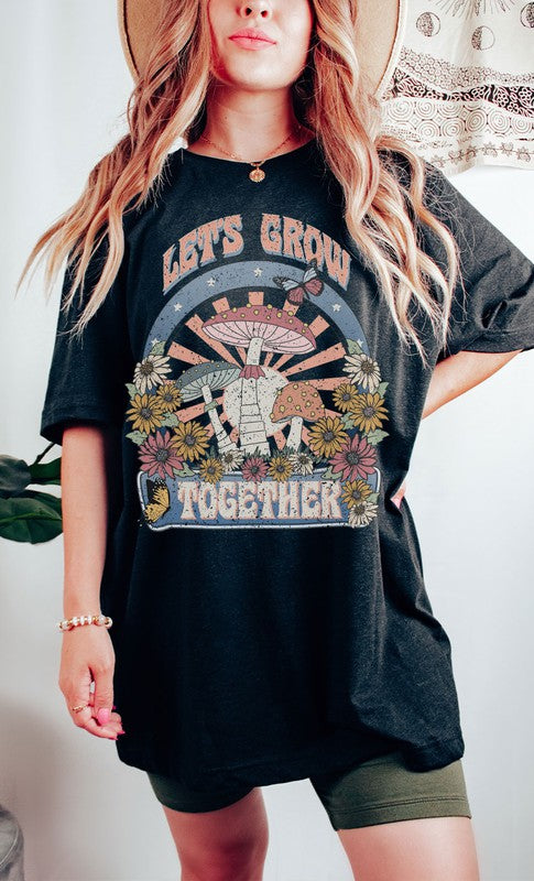 Retro Lets Grow Together Oversized Graphic Tee