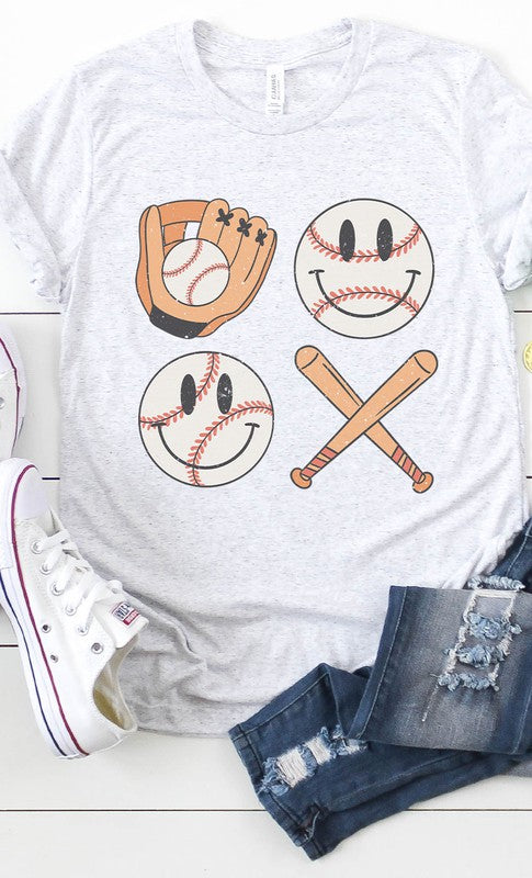 Retro Smiley Baseball Bat Graphic Tee PLUS