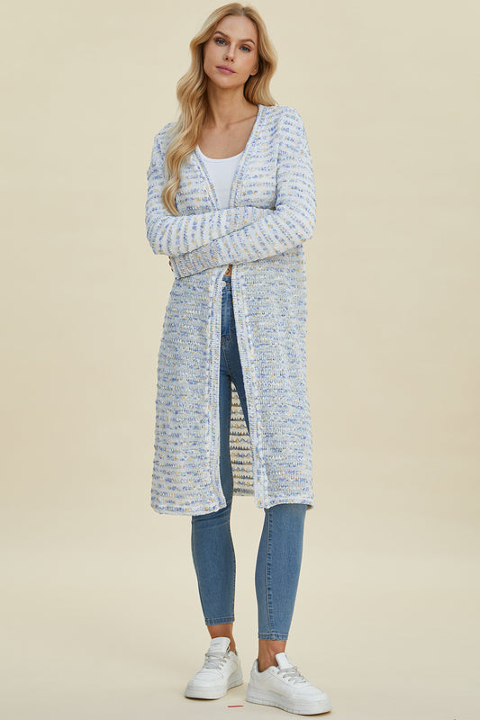 Double Take Full Size Open Front Longline Cardigan