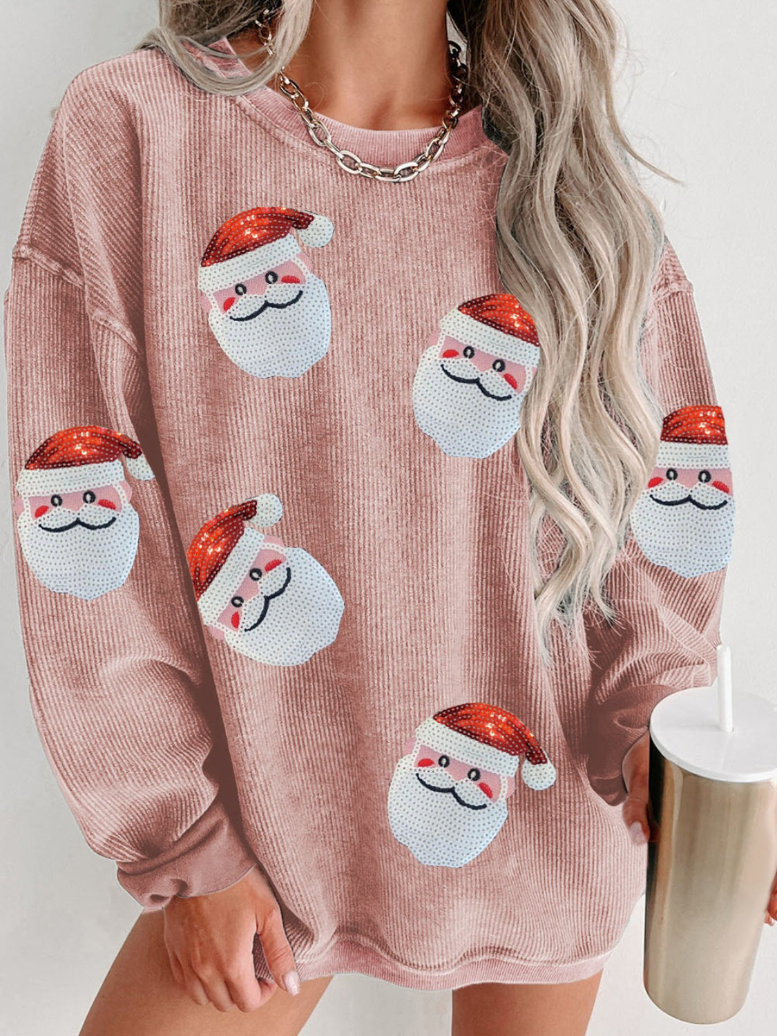 Sequin Santa Patch Ribbed Sweatshirt