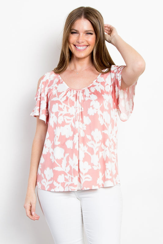 Be Stage Full Size Foral Cold Shoulder Top