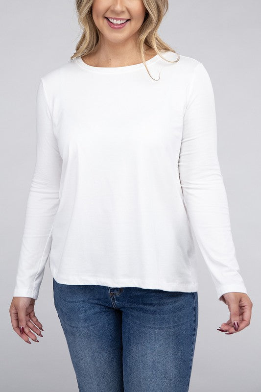 Plus Cotton Crew Neck Long Sleeve T-Shirt