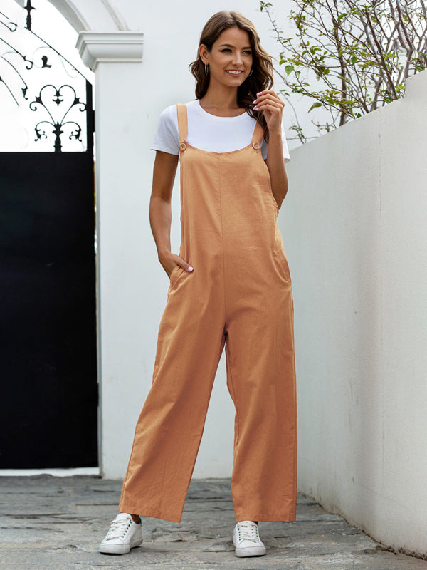 Women's Woven Retro Casual Long Overalls