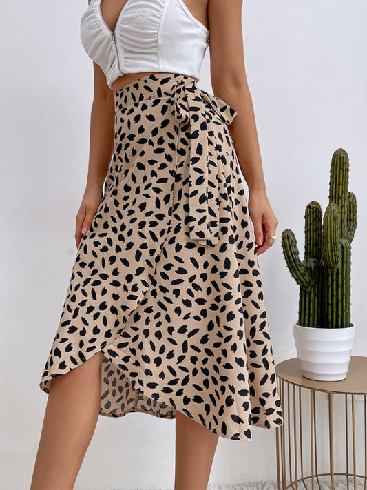 Women's casual all-match temperament polka dot print slit skirt