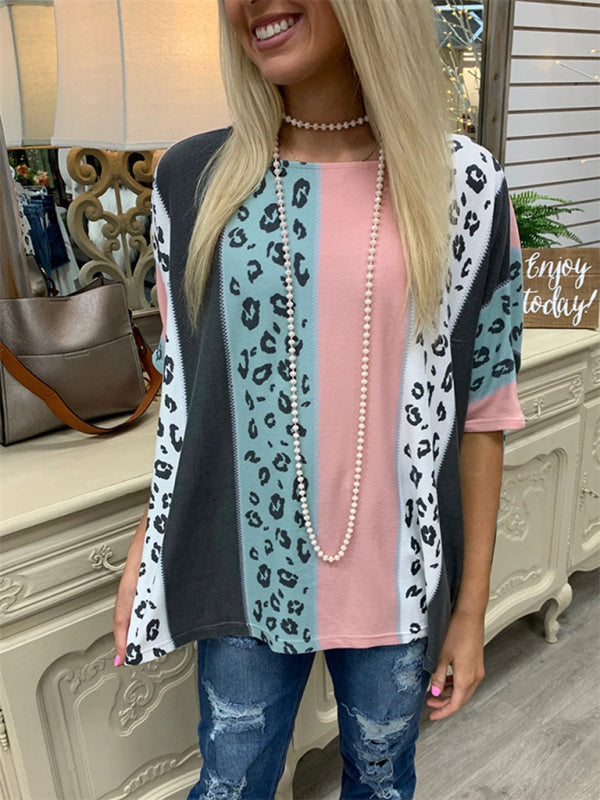 Printed half-sleeve loose casual pullover top