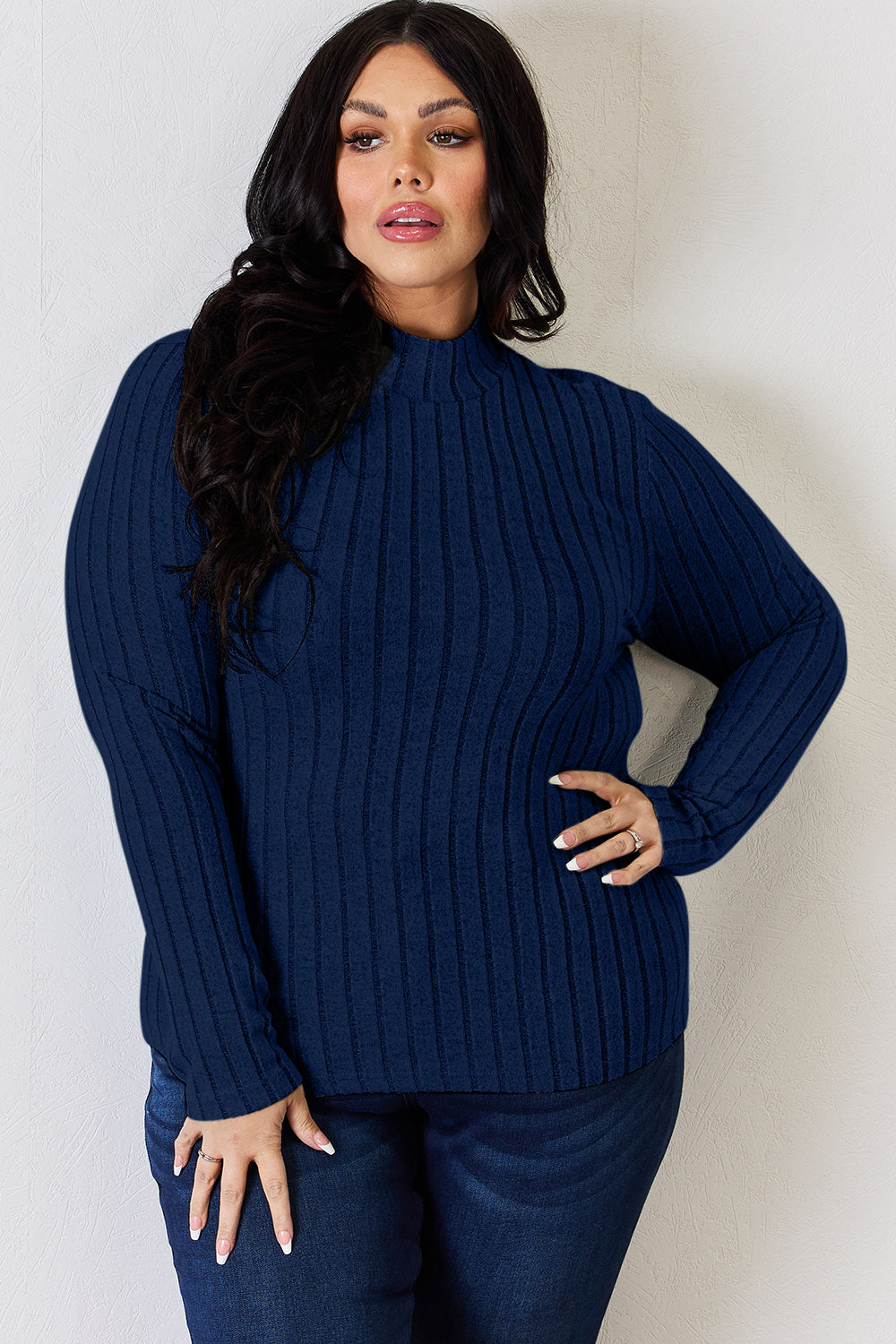 Basic Bae Full Size Ribbed Mock Neck Long Sleeve T-Shirt