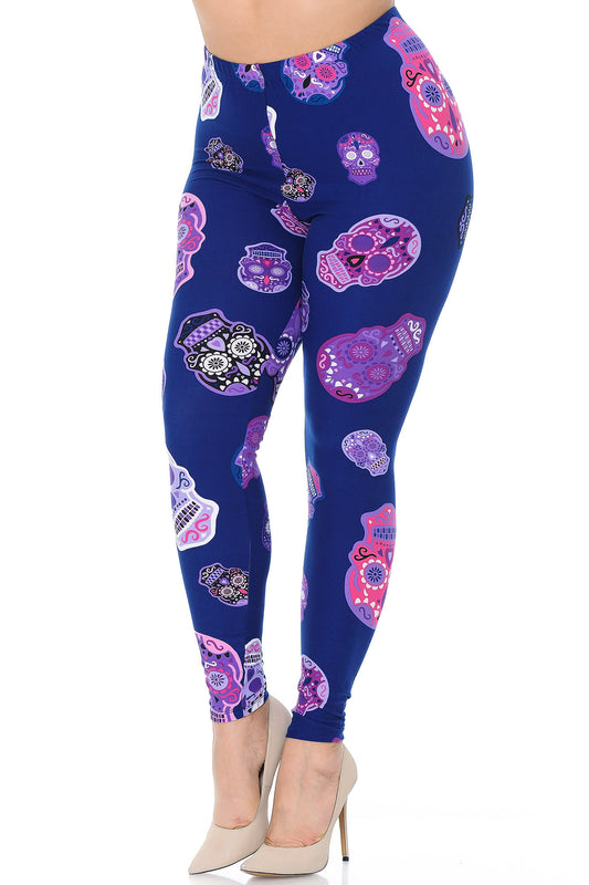 BUTTERY SOFT VIOLET SUGAR SKULLS PLUS SIZE LEGGINGS