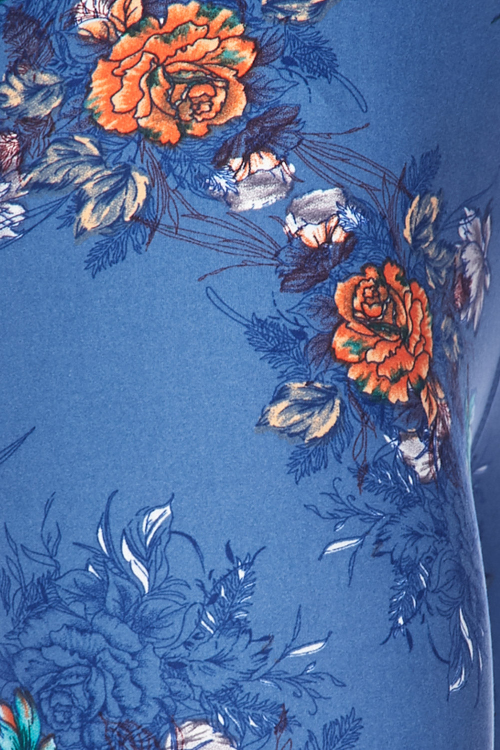 BUTTERY SOFT DENIM BLUE FLORAL ROSE EXTRA PLUS SIZE LEGGINGS - 3X-5X